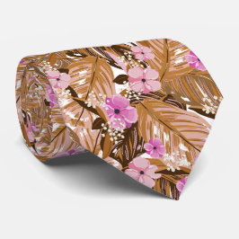 Tropische Blume Blätter Rosa Tan Beige Braun Krawatte