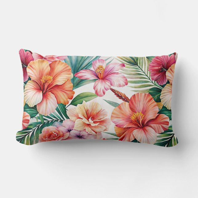 Tropische Blume Bliss Rosa Orangefarbenes Kissen (Vorderseite)