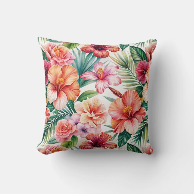 Tropische Blume Bliss Rosa Orangefarbenes Kissen (Vorderseite)