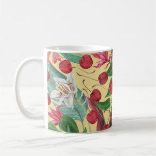 Tropische Blume Cherry: Aquarellfarbene Nahtlose S Kaffeetasse