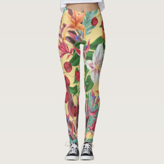Tropische Blume Cherry: Aquarellfarbene Nahtlose S Leggings