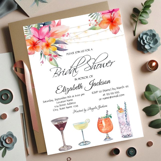 Tropische Blume Cocktails Brautparty Einladung (Von Creator hochgeladen)