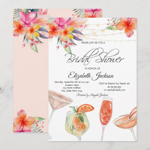 Tropische Blume Cocktails Brautparty Einladung