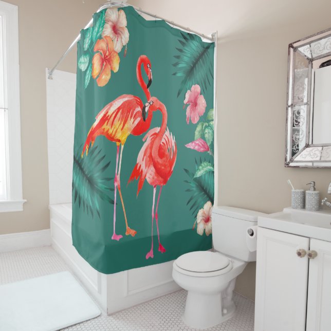 Tropische Blume Coral Pink Flamingo Duschvorhang (Beispiel)