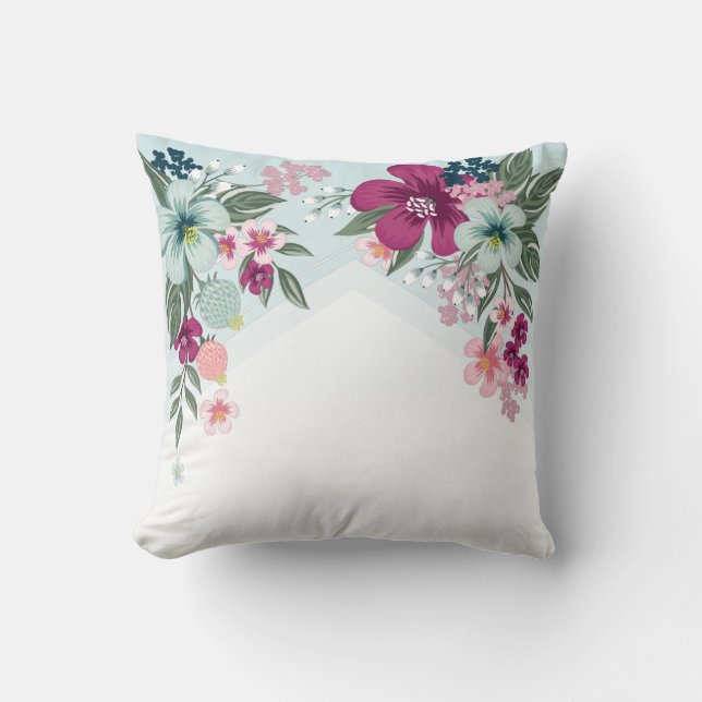 Tropische Blume des 16"x16" Throw Kissen auf Blue  (Vorderseite)