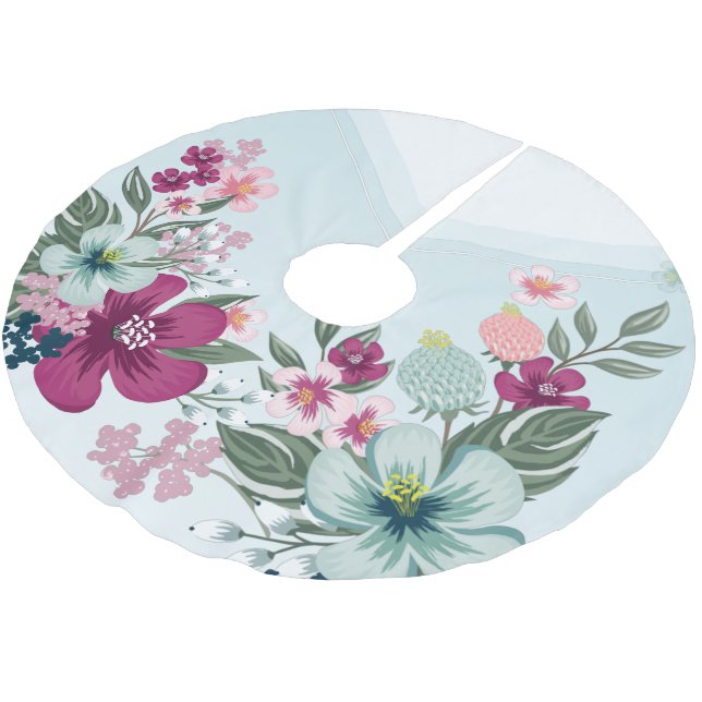 Tropische Blume des personalisierten Baumrindes au Polyester Weihnachtsbaumdecke (Schrägansicht)