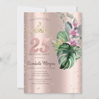Tropische Blume Diamonds Rose Gold 25. Geburtstag Einladung
