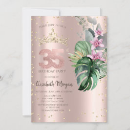 Tropische Blume Diamonds Rose Gold 35. Geburtstag Einladung