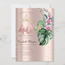 Tropische Blume Diamonds Rose Gold 40. Geburtstag Einladung
