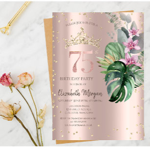 Tropische Blume Diamonds Rose Gold 75. Geburtstag Einladung