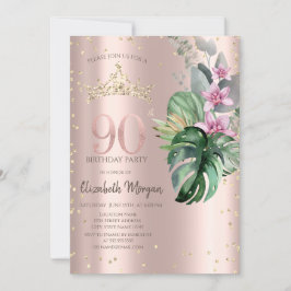 Tropische Blume Diamonds Rose Gold 90. Geburtstag Einladung