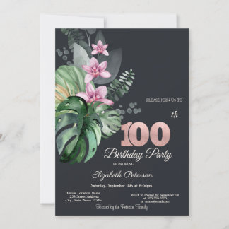Tropische Blume Dunkel 100. Geburtstag Einladung