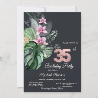 Tropische Blume Dunkel 35. Geburtstag Einladung