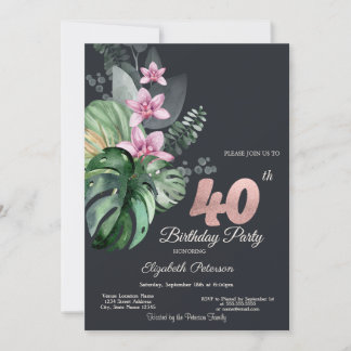 Tropische Blume Dunkel 40. Geburtstag Einladung