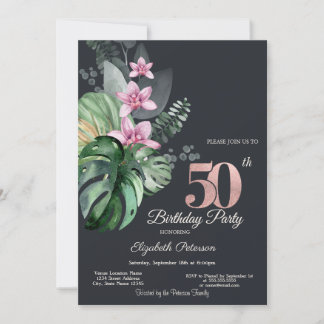 Tropische Blume Dunkel 50. Geburtstag Einladung