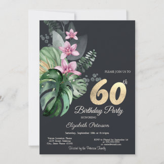 Tropische Blume Dunkel 60. Geburtstag Einladung