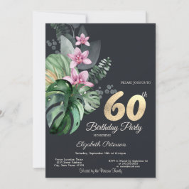 Tropische Blume Dunkel 60. Geburtstag Einladung