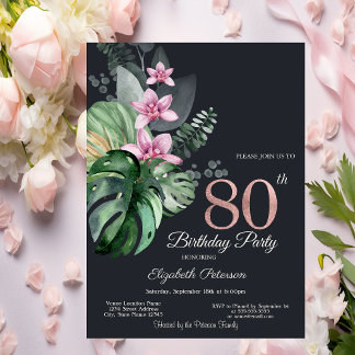 Tropische Blume Dunkler 80. Geburtstag Einladung