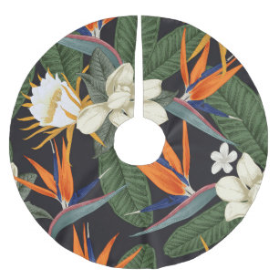 Tropische Blume, dunkler Hintergrund, nahtlos blüh Polyester Weihnachtsbaumdecke