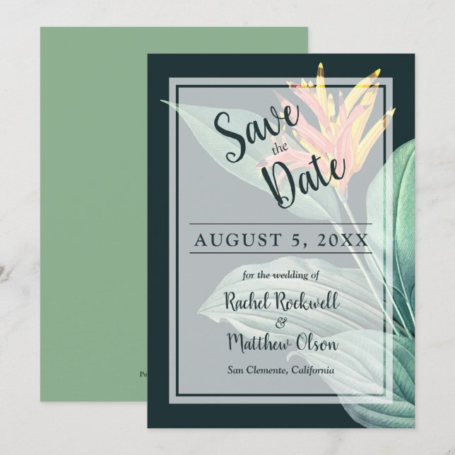 Tropische Blume Elegante Hochzeit Save the Date (Vorne/Hinten)