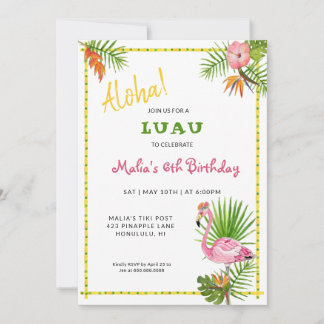 Tropische Blume & Flamingo Geburtstag Luau Einladung