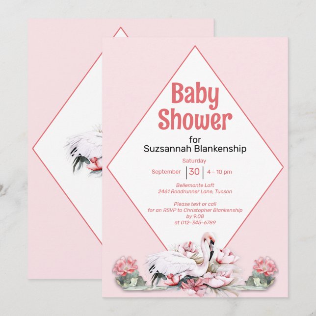 Tropische Blume & Flamingo Kinderdusche Einladung (Vorne/Hinten)