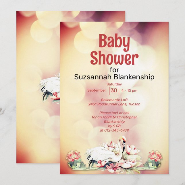 Tropische Blume & Flamingo Kinderdusche Einladung (Vorne/Hinten)