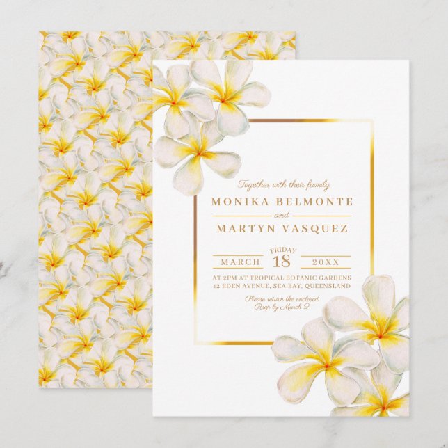 Tropische Blume Frangipani Hochzeit Einladung (Vorne/Hinten)