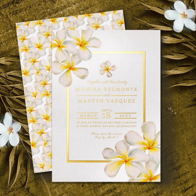 Tropische Blume Frangipani Hochzeit Folieneinladung (Von Creator hochgeladen)