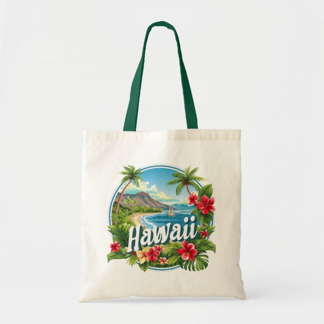 Tropische Blume Hawaii Beach Mountains Tragetasche (Vorne)