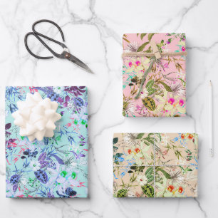 Tropische Blume Hawaiianisches Blumenmuster Geschenkpapier Set