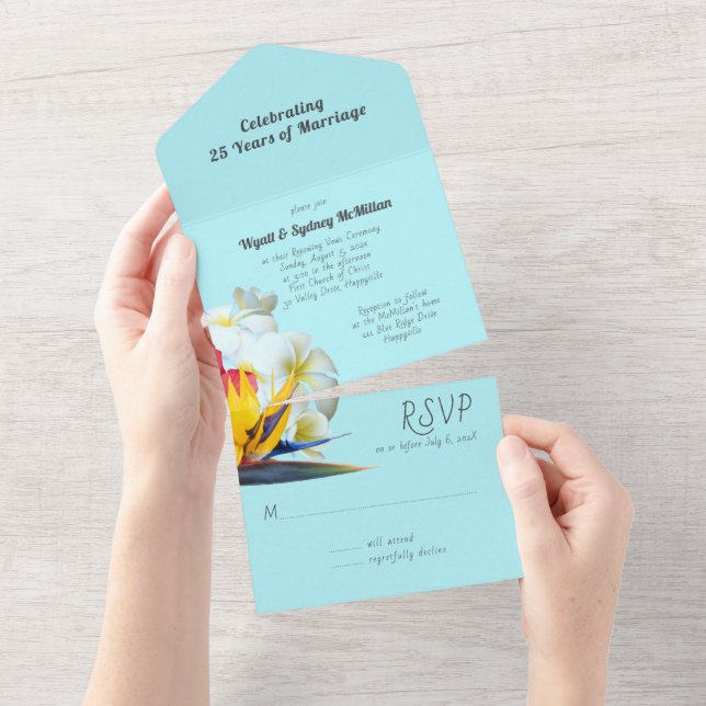 Tropische Blume Heiratsjubiläum Neueröffnung All In One Einladung (Abreißen)