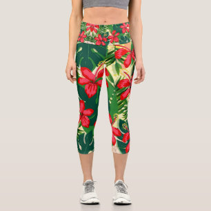 Tropische Blume Hibiscis funky florale Kunst Capri Leggings