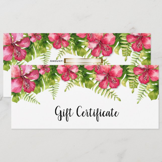 Tropische Blume Hibiskus Blätter Geschenkgutschein Einladung (Vorne/Hinten)