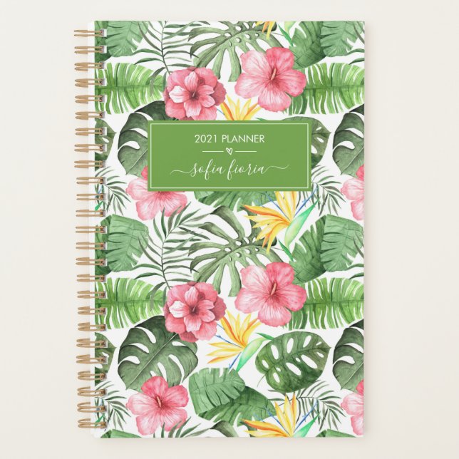 Tropische Blume Hibiskus Eleganter Skriptname 2021 Planer (Vorderseite)