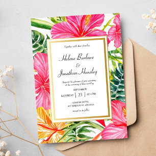 Tropische Blume Hibiskus Hochzeit in Urlaubsort Einladung
