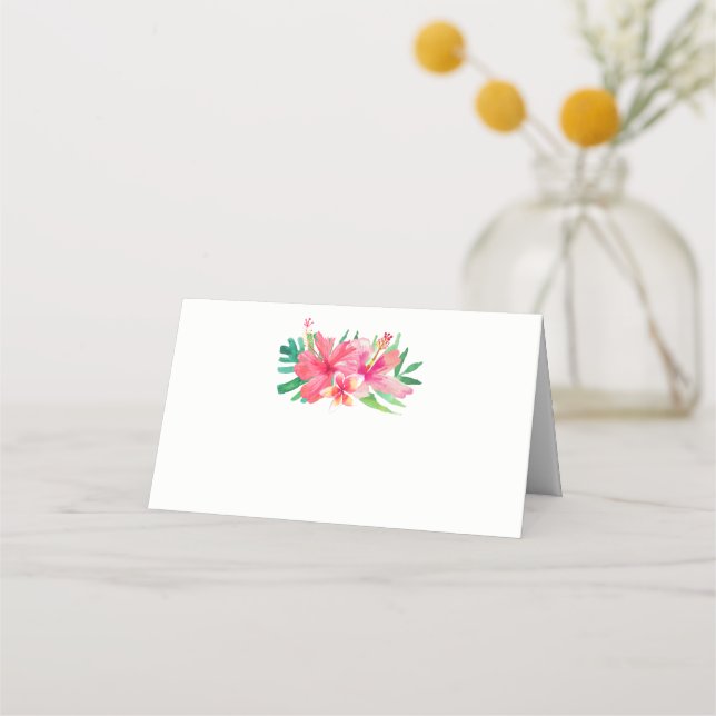 Tropische Blume Hibiskus Plumeria Wedding Platzkarte (Vorderseite)