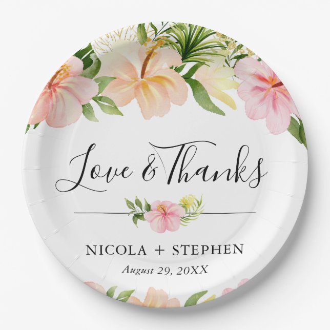 Tropische Blume Hochzeit Pappteller (Vorderseite)