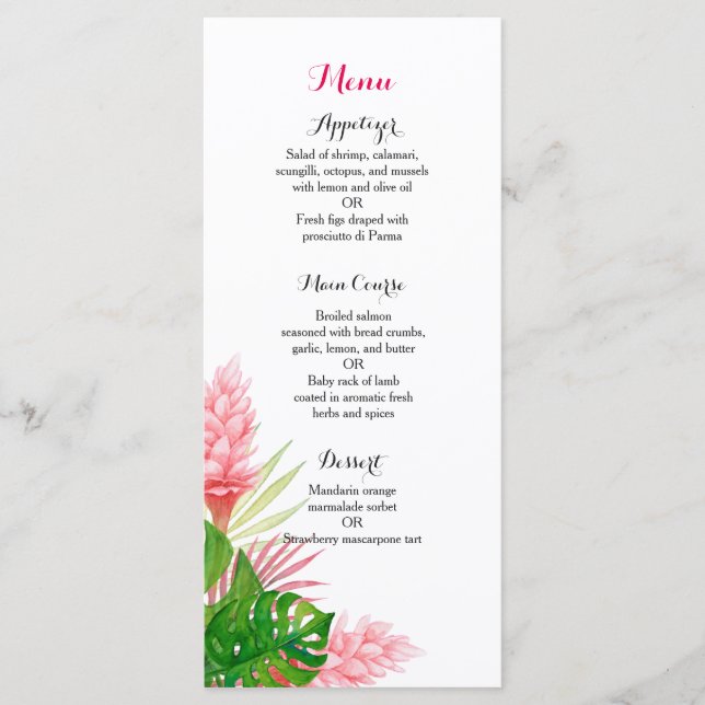 Tropische Blume Hochzeitsmenü Menükarte (Vorderseite)