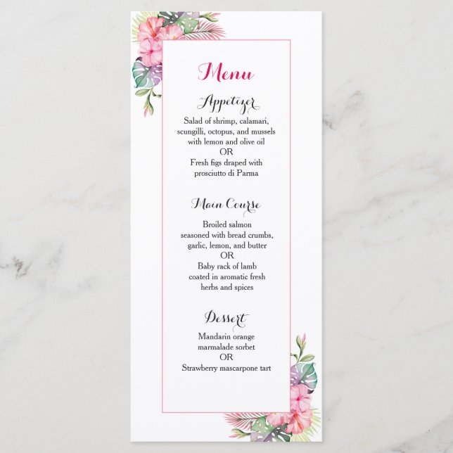 Tropische Blume Hochzeitsmenü Menükarte (Vorderseite)