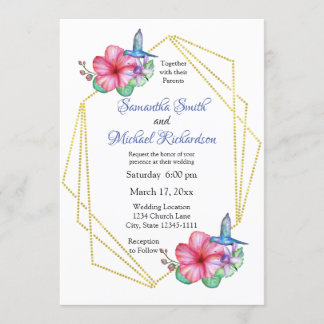 Tropische Blume Hummingbird Hochzeit Einladung
