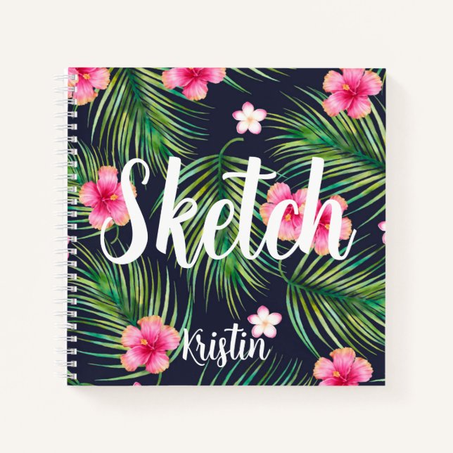 Tropische Blume Ihr Name Sketchbook Notebook Notizbuch (Vorderseite)