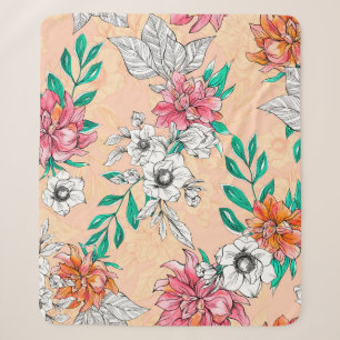 Tropische Blume in Aquarelltönen, nahtlos, romanti Sherpadecke