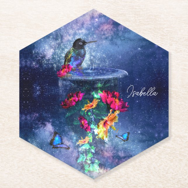 Tropische Blume, Kolibris, Schmetterlinge und Ster Untersetzer (Vorderseite)