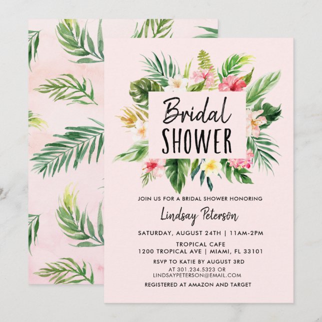 Tropische Blume Luau Bridal Dusche Einladung (Vorne/Hinten)