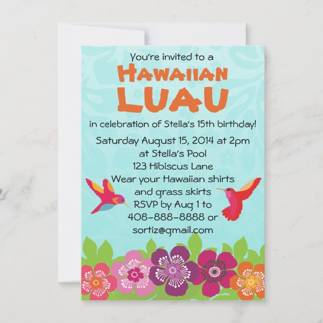 Tropische Blume Luau Party Einladung (Vorderseite)