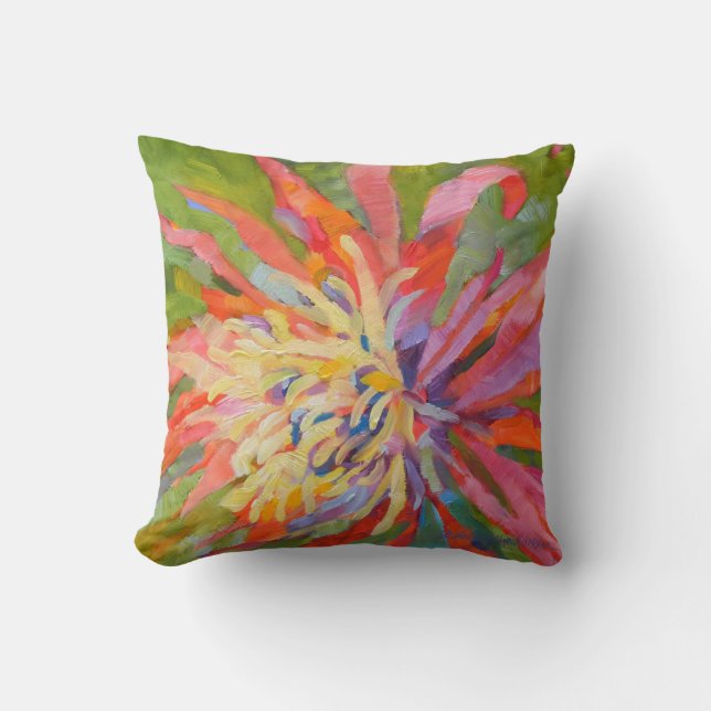 Tropische Blume Malerei Bromeliad Orange Green Kissen (Vorderseite)
