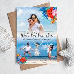 Tropische Blume Mele Kalikimaka Weihnachten 2 Foto<br><div class="desc">Mele Kalikimaka Weihnachtskarte mit lebhaften bunten Blume,  zwei Fotos Ihrer Wahl,  Kalligraphie Schrift Typografie und Ihren Namen.</div>