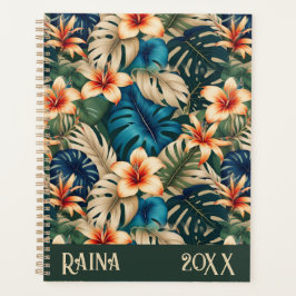 Tropische Blume mit blauem und grünem Blattwerk Planer