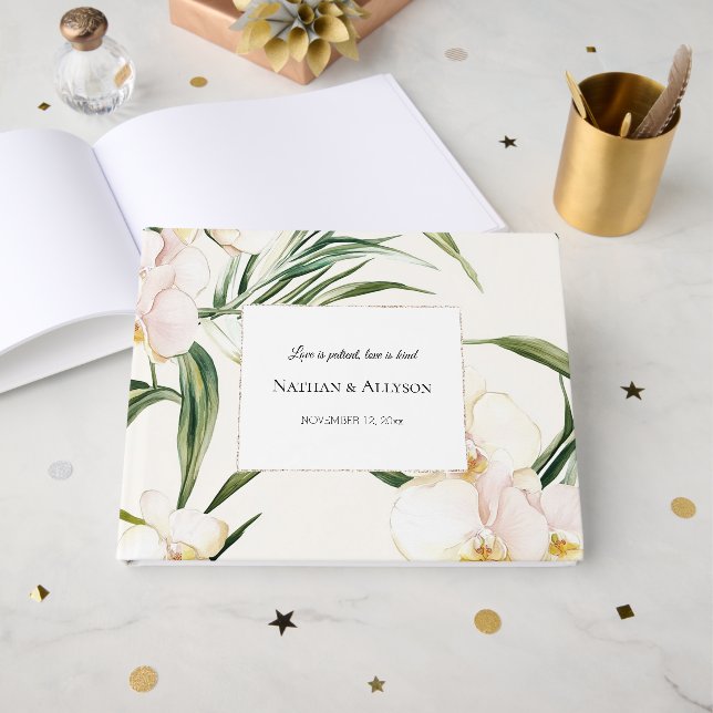 Tropische Blume mit Orchideen Gästebuch (Vorderseite Offen)